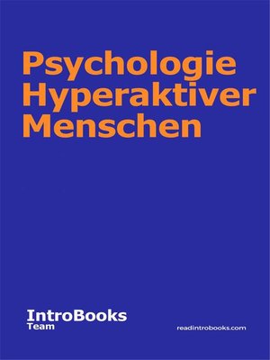 cover image of Psychologie Hyperaktiver Menschen